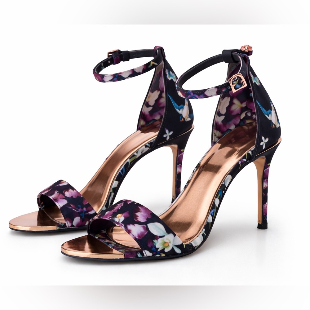 Ted Baker London Floral Satin Ankle Strap Stiletto Heels Size 11